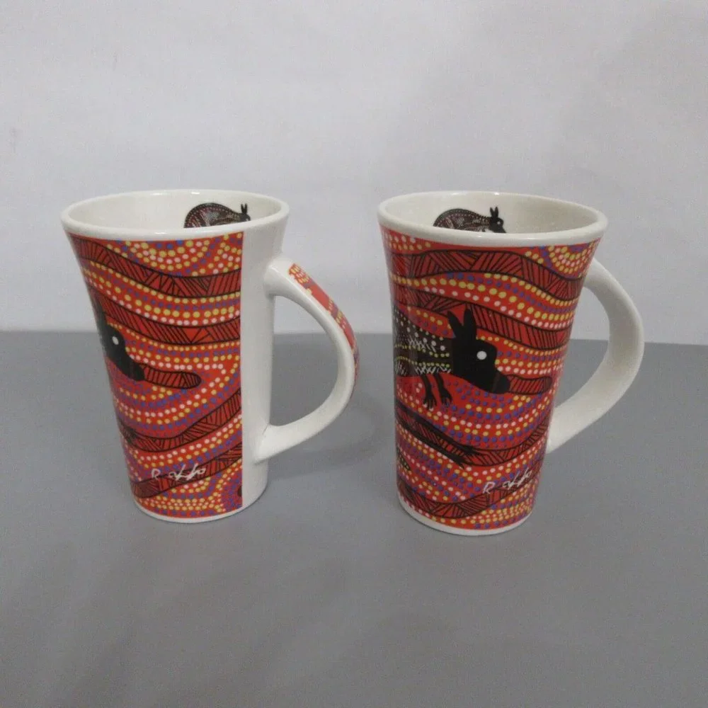 2Set Waligura Gurruhman Kangaroo Coffee Mug Aboriginal Artist Robert Appo Signed
